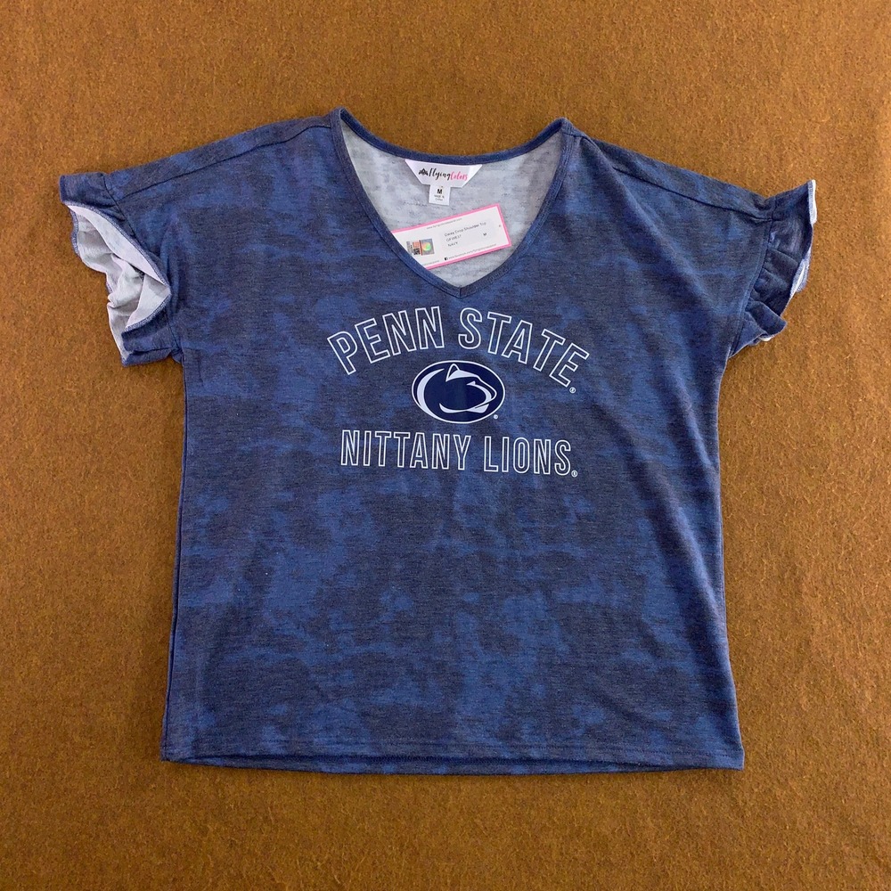 Flying Colors Womens Medium Navy Penn State Nittany Lions Ruffle Sleeve Top NWT